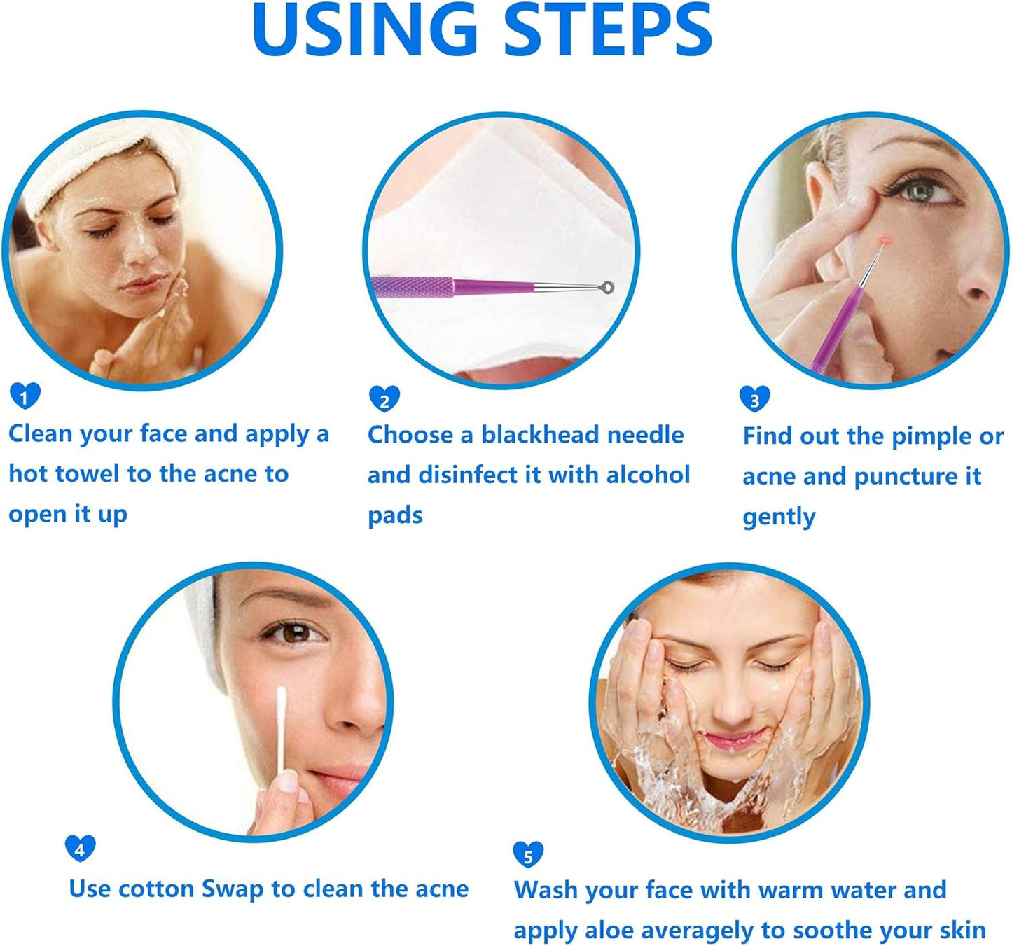 Pimple Popper Tool Kit - 10 Pcs Blackhead Remover Comedone Extractor Kit with Metal Case for Quick and Easy Removal of Blackheads, Zit Removing, Facial and Nose(Colorful)