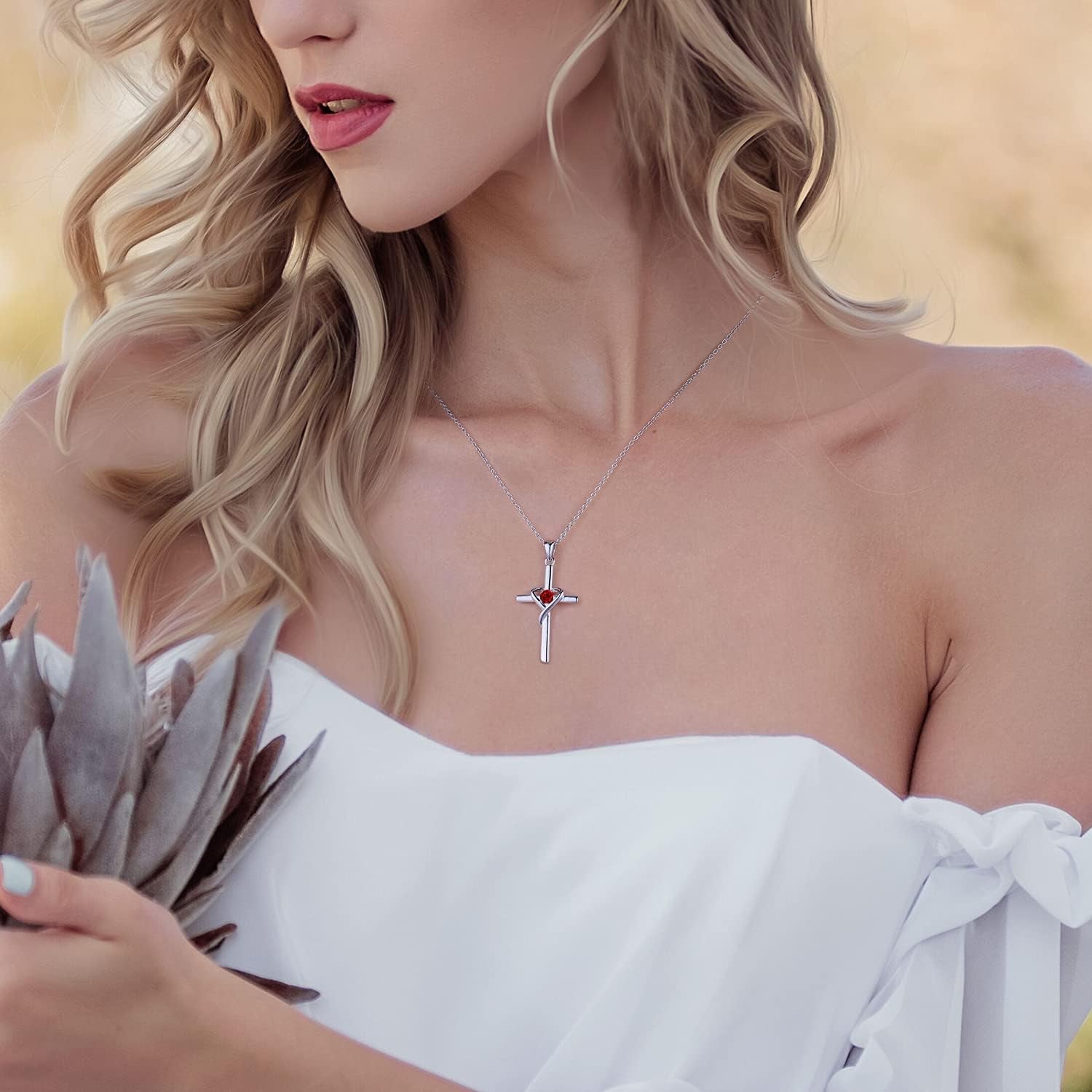 925 Sterling Silver Cross Necklace for Women Men 14K Gold Plated 5A CZ Birthstone Necklaces for Holiday