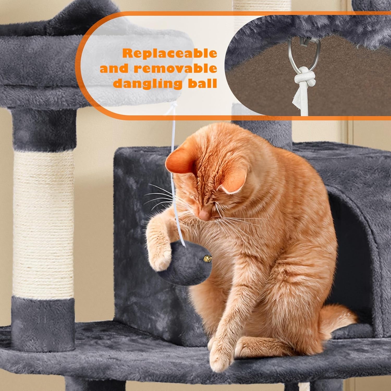 Yaheetech Cat Tree, 62.5In Multi-Level Cat Tower with 2 Cat-Ear Shaped Perches, 2 Cozy Condos, Scratching Posts & Hammock, Sturdy Indoor Activity Center for Multiple Cats, Dark Gray