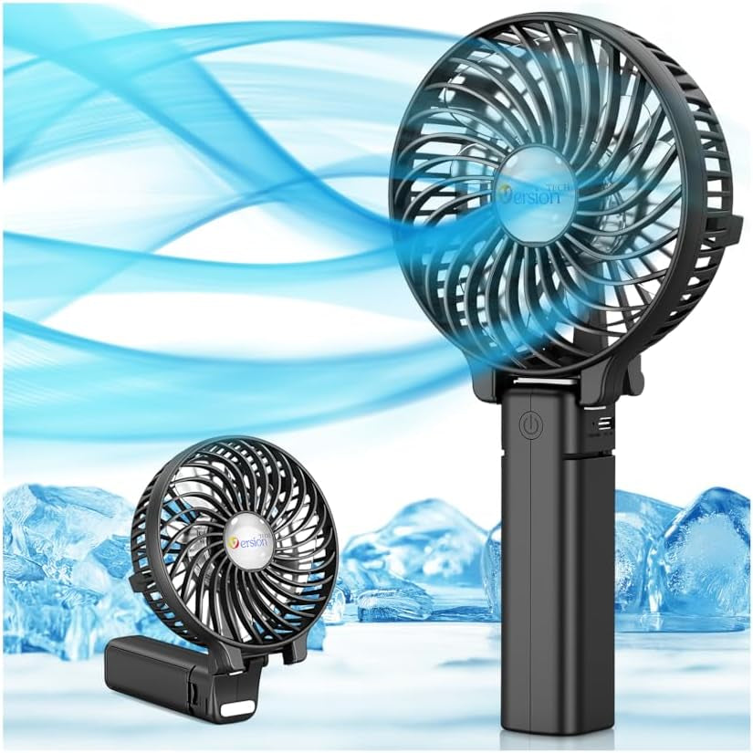 Portable Handheld Fan, Powerful+Durable+2000Mah+180° Foldable, Mini Table Fans with USB Rechargeable Battery Operated Cooling Accessories for Personal Use, Travel, Office Black