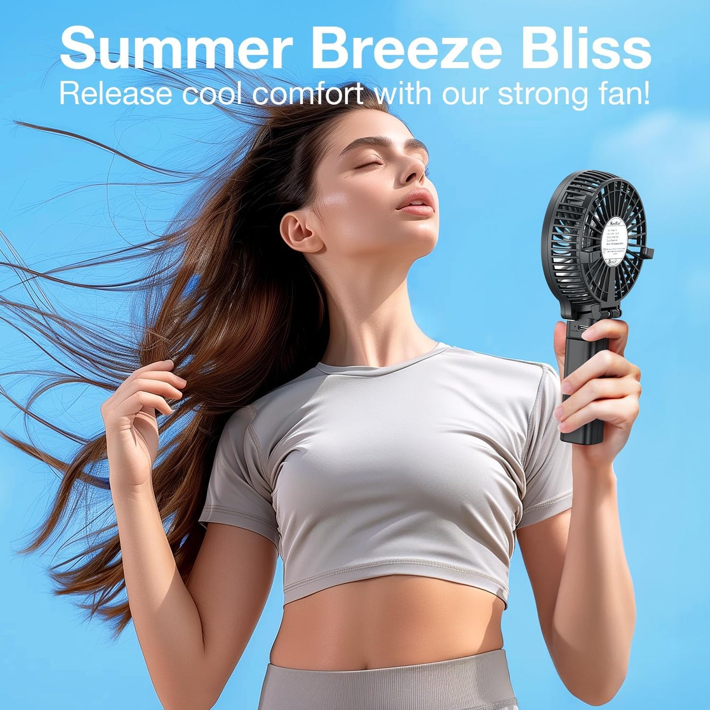 Portable Handheld Fan, Powerful+Durable+2000Mah+180° Foldable, Mini Table Fans with USB Rechargeable Battery Operated Cooling Accessories for Personal Use, Travel, Office Black