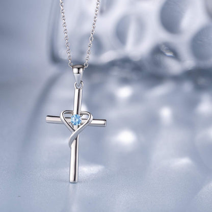 925 Sterling Silver Cross Necklace for Women Men 14K Gold Plated 5A CZ Birthstone Necklaces for Holiday