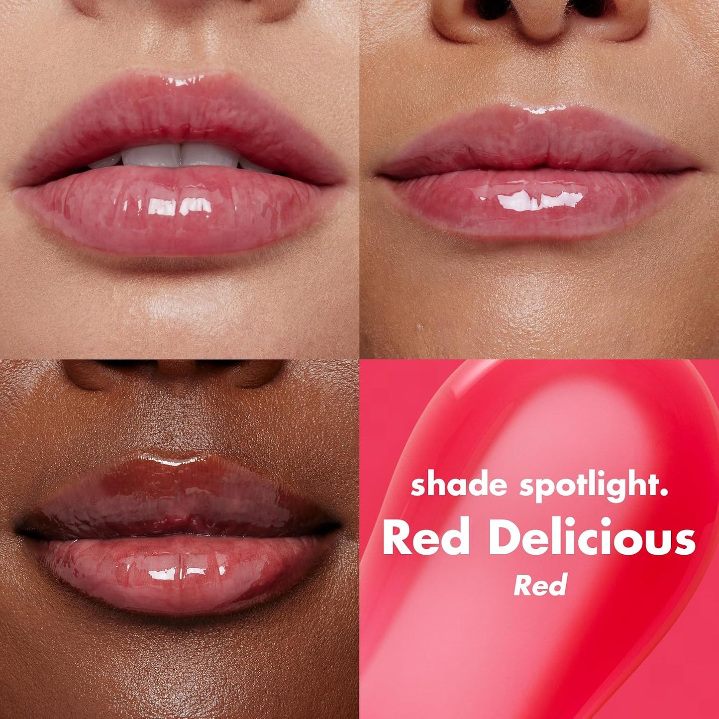 Glow Reviver Lip Oil, Nourishing Tinted Lip Oil for a High-Shine Finish, Infused with Jojoba Oil, Vegan & Cruelty-Free, Red Delicious