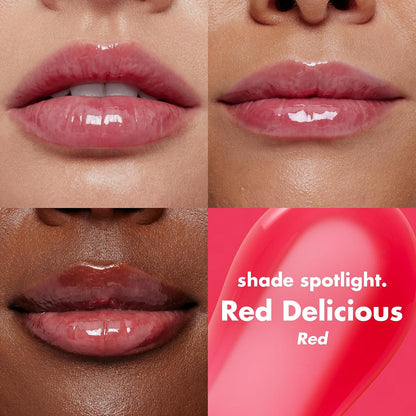 Glow Reviver Lip Oil, Nourishing Tinted Lip Oil for a High-Shine Finish, Infused with Jojoba Oil, Vegan & Cruelty-Free, Red Delicious