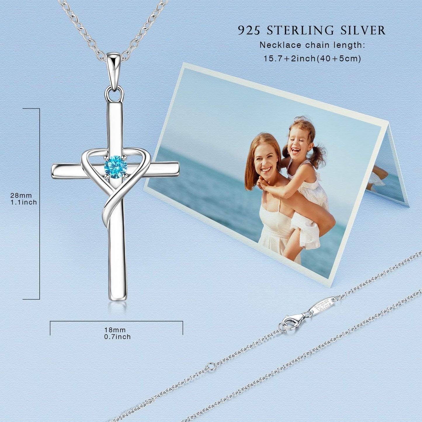 925 Sterling Silver Cross Necklace for Women Men 14K Gold Plated 5A CZ Birthstone Necklaces for Holiday