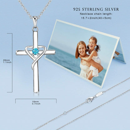 925 Sterling Silver Cross Necklace for Women Men 14K Gold Plated 5A CZ Birthstone Necklaces for Holiday