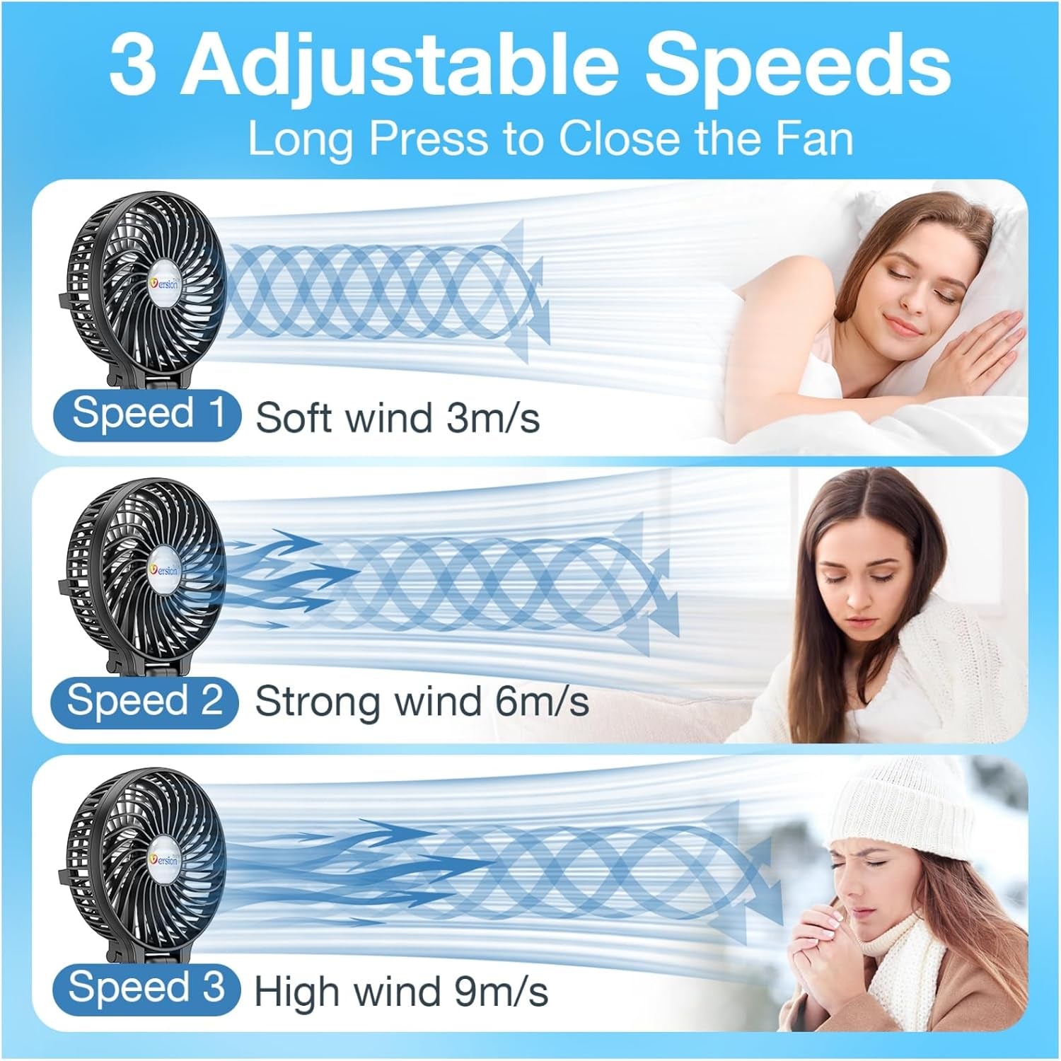 Portable Handheld Fan, Powerful+Durable+2000Mah+180° Foldable, Mini Table Fans with USB Rechargeable Battery Operated Cooling Accessories for Personal Use, Travel, Office Black