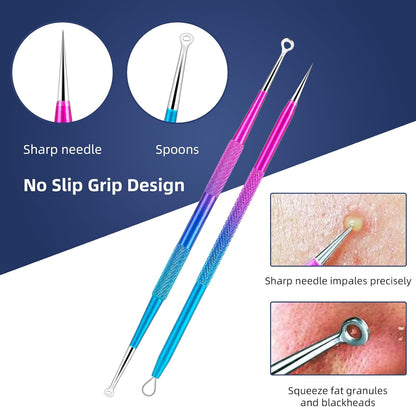 Pimple Popper Tool Kit -  10 Pcs Blackhead Remover Comedone Extractor Kit with Metal Case for Quick and Easy Removal of Blackheads, Zit Removing, Facial and Nose(Colorful)