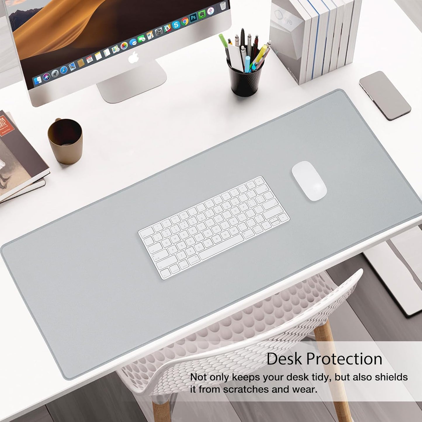 Waterproof Gaming Mousepad Large Mouse Mat Non-Slip Rubber Base | Desk Pad Keyboard Desk Mat for Computer Office Home, Gray Mousepad 3Xl(35.43"X15.74"X0.12")