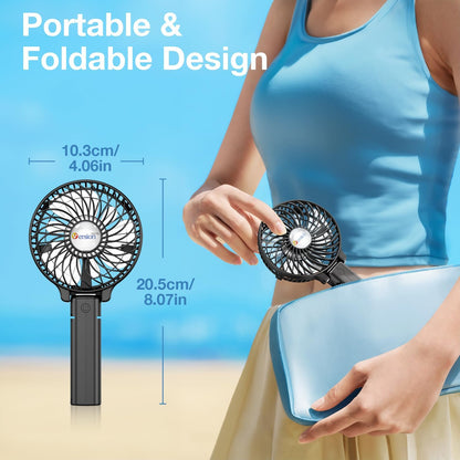 Portable Handheld Fan, Powerful+Durable+2000Mah+180° Foldable, Mini Table Fans with USB Rechargeable Battery Operated Cooling Accessories for Personal Use, Travel, Office Black