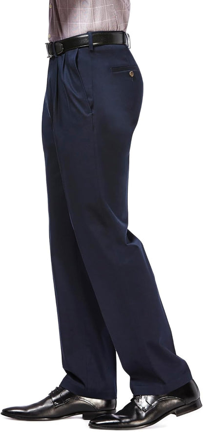 Men'S Premium No Iron Khaki Classic Fit Pleat Front Pant (Regular and Big & Tall Sizes)