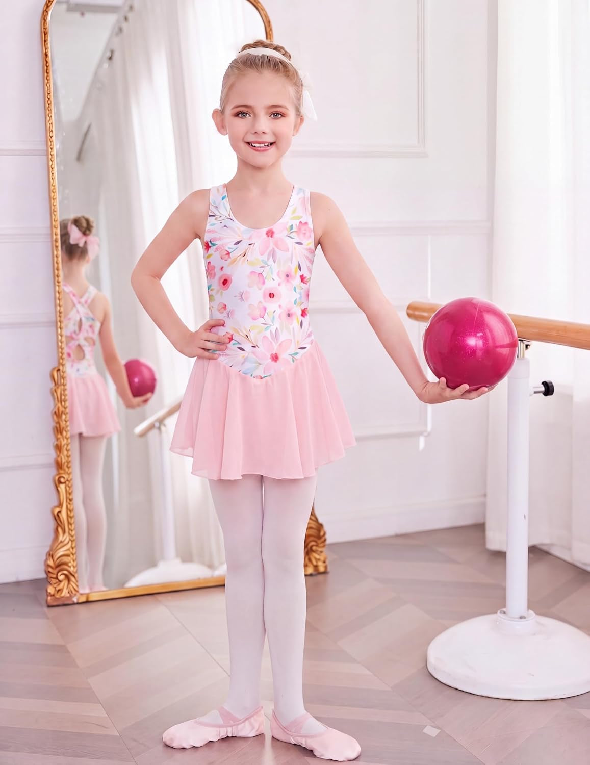 Kid Girls Hollow Back Ballet Leotard with Skirt Sleeveless Dance Dresses