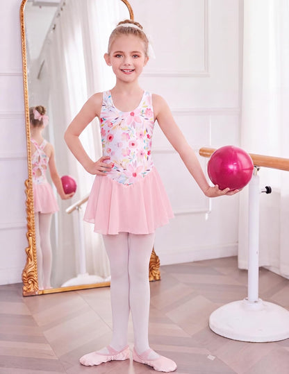 Kid Girls Hollow Back Ballet Leotard with Skirt Sleeveless Dance Dresses