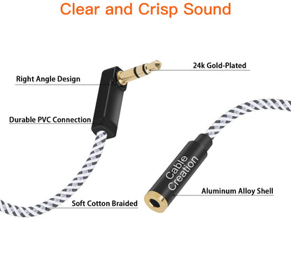 Headphone Extension Cable 15Ft/4.5M, 3.5 Mm Audio Extension Cable-Aux Cord Extender 90-Degree Right Angle Male to Female Stereo Audio Cable Nylon Braided for Smartphones, Media Player