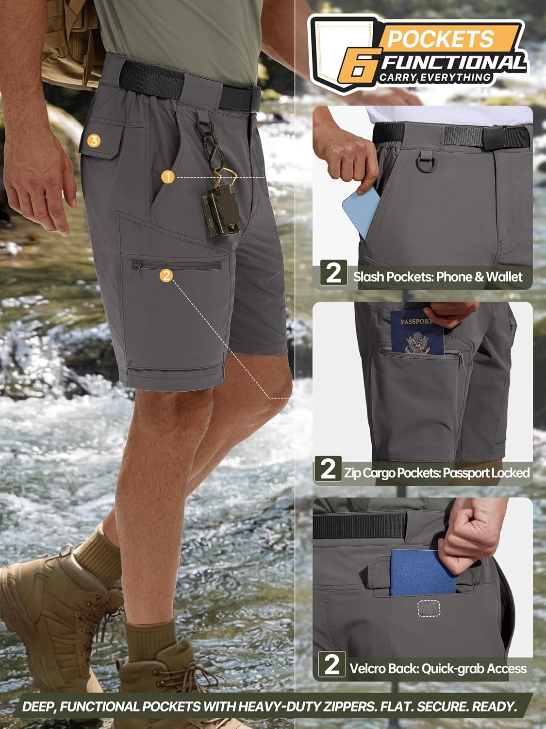 Men'S Cargo Hiking Shorts with Belt Lightweight Quick Dry Tactical Shorts with Pockets for Casual Work Golf
