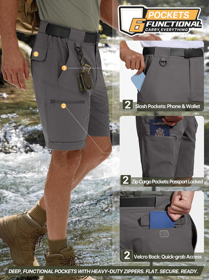 Men'S Cargo Hiking Shorts with Belt Lightweight Quick Dry Tactical Shorts with Pockets for Casual Work Golf