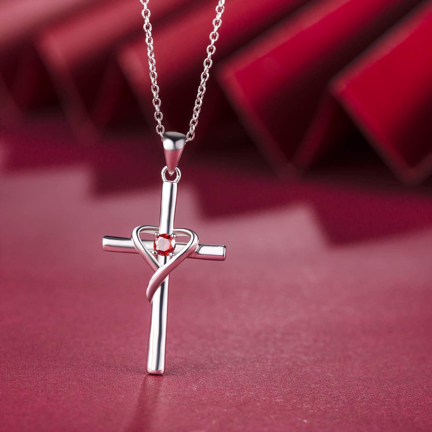 925 Sterling Silver Cross Necklace for Women Men 14K Gold Plated 5A CZ Birthstone Necklaces for Holiday
