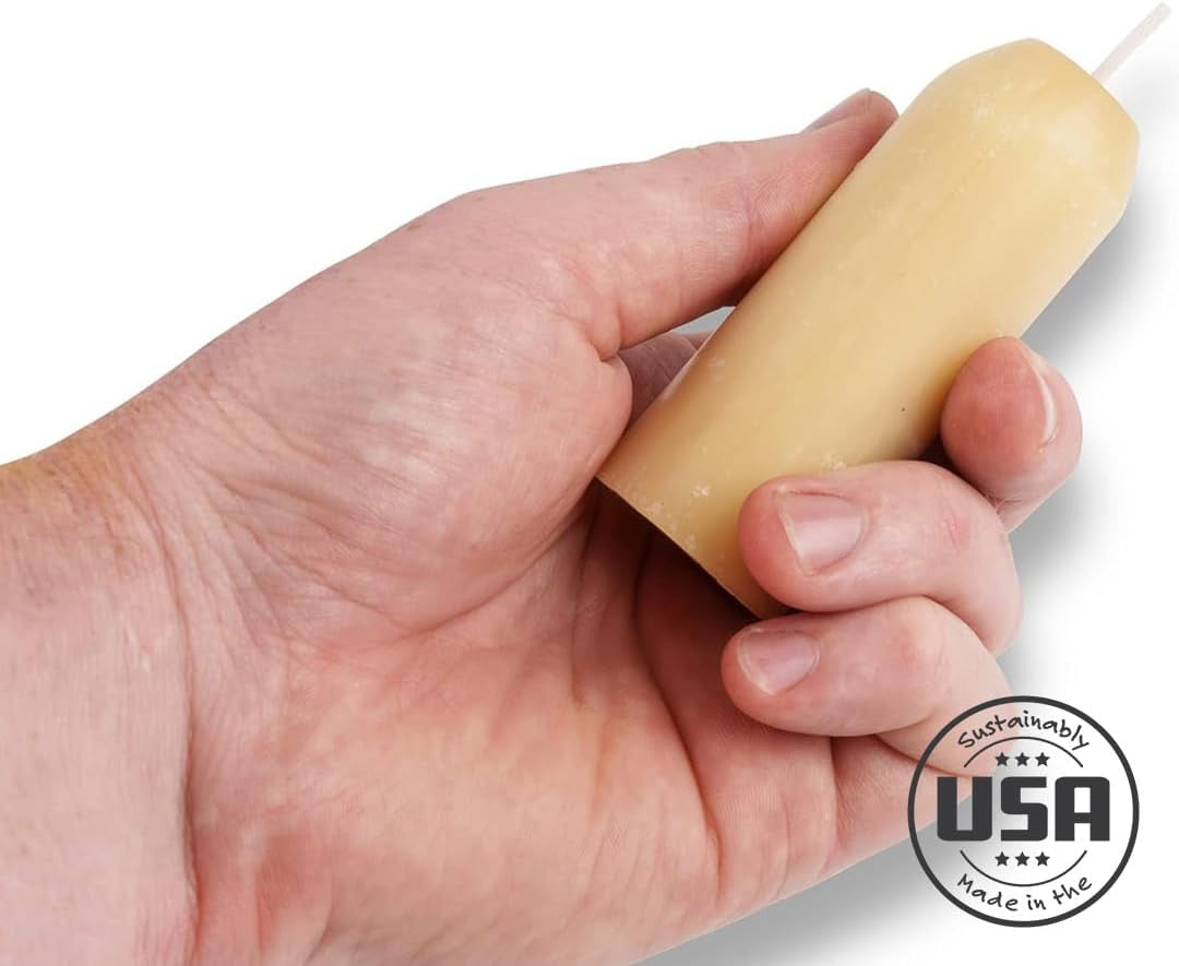 12-Hour Natural Beeswax Long-Burning Candles for  Candle Lanterns and Emergency Preparedness, Made in USA