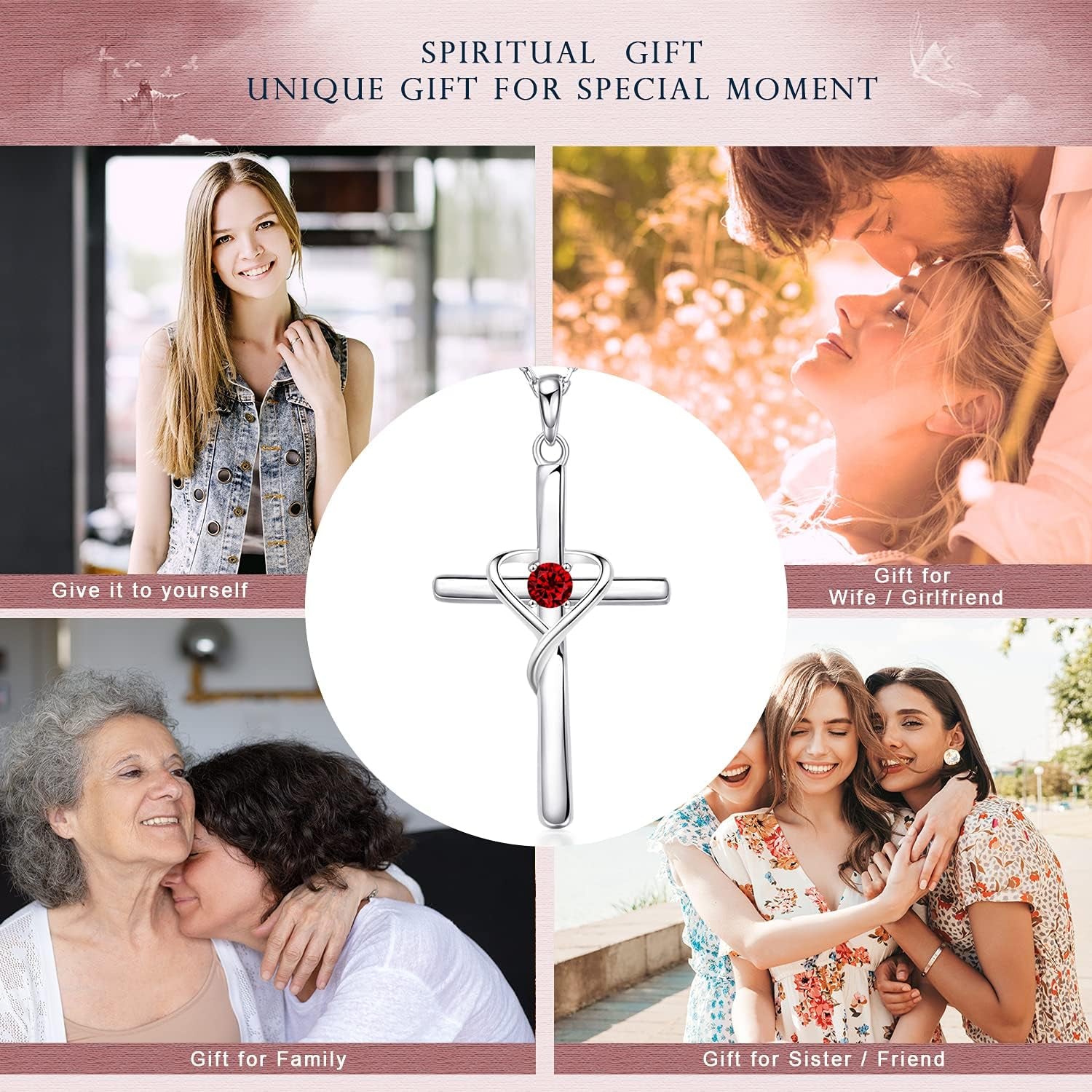 925 Sterling Silver Cross Necklace for Women Men 14K Gold Plated 5A CZ Birthstone Necklaces for Holiday