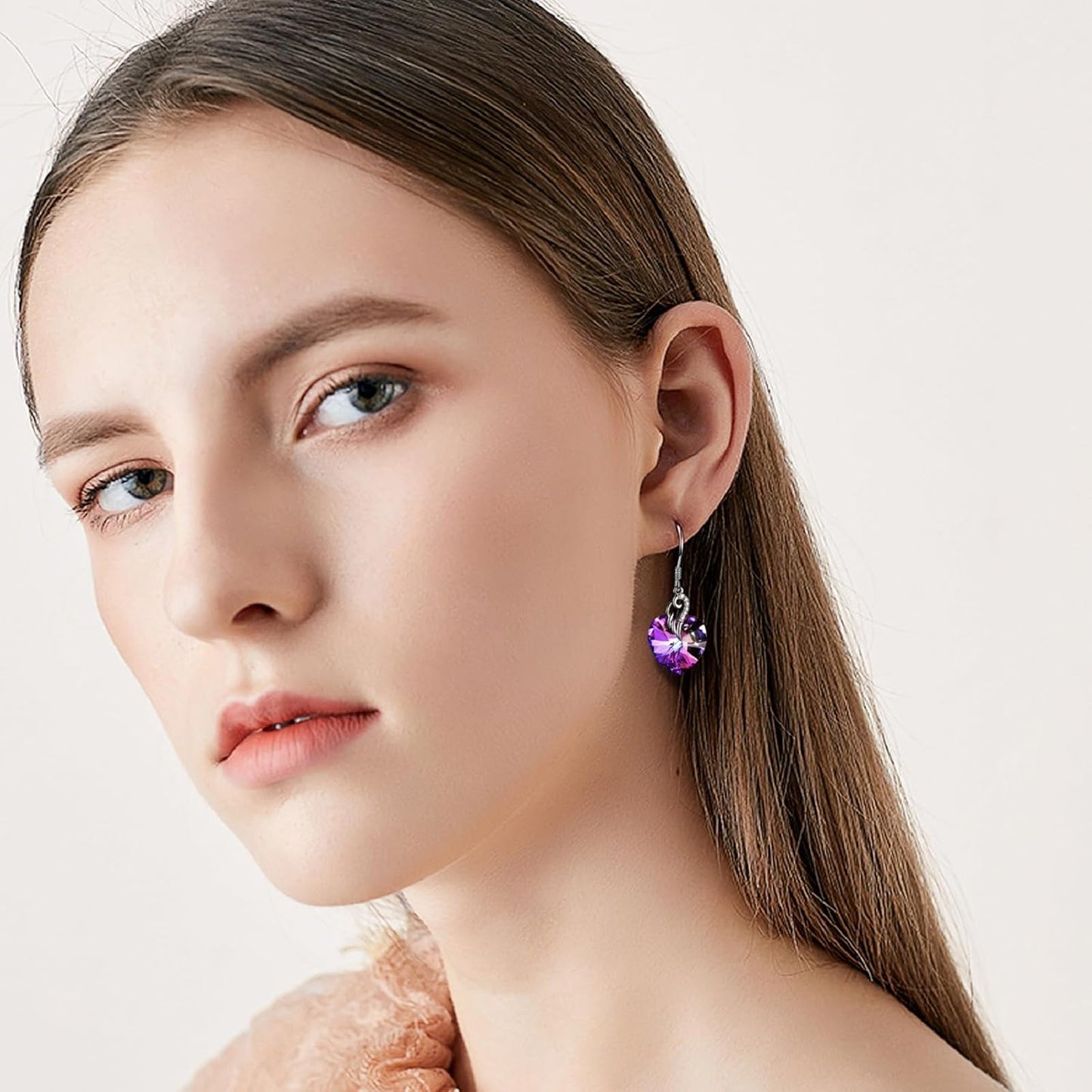 Crystal Heart Dangle Earrings Sterling Silver Heart Earrings with Angle Wings Birthday Anniversary Jewelry Gifts for Women Wife