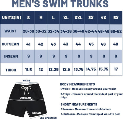 Mens Swim Trunks Long, Quick Dry Boardshorts, 9 Inches Inseam Bathing Suits with Mesh Lining