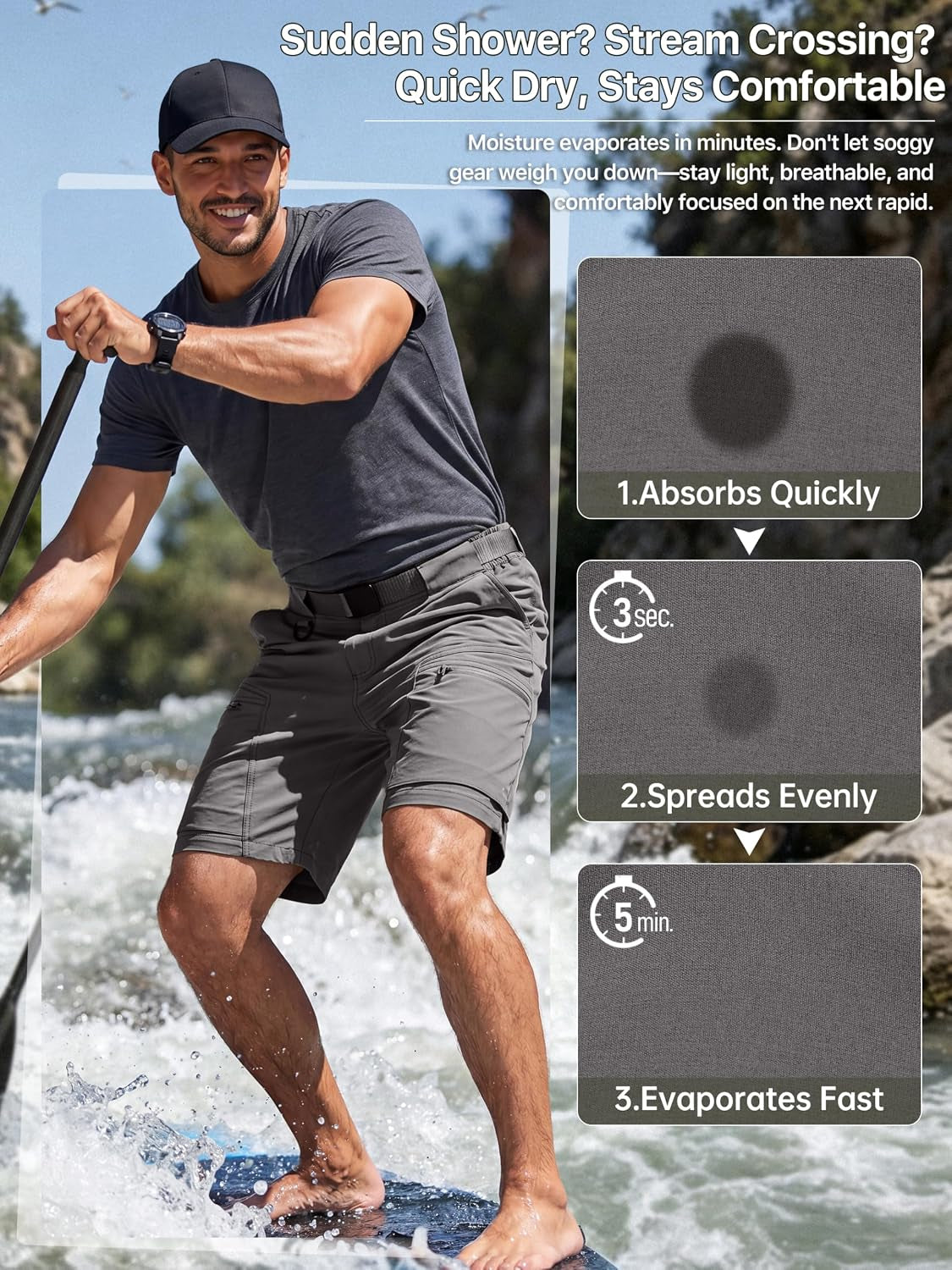 Men'S Cargo Hiking Shorts with Belt Lightweight Quick Dry Tactical Shorts with Pockets for Casual Work Golf