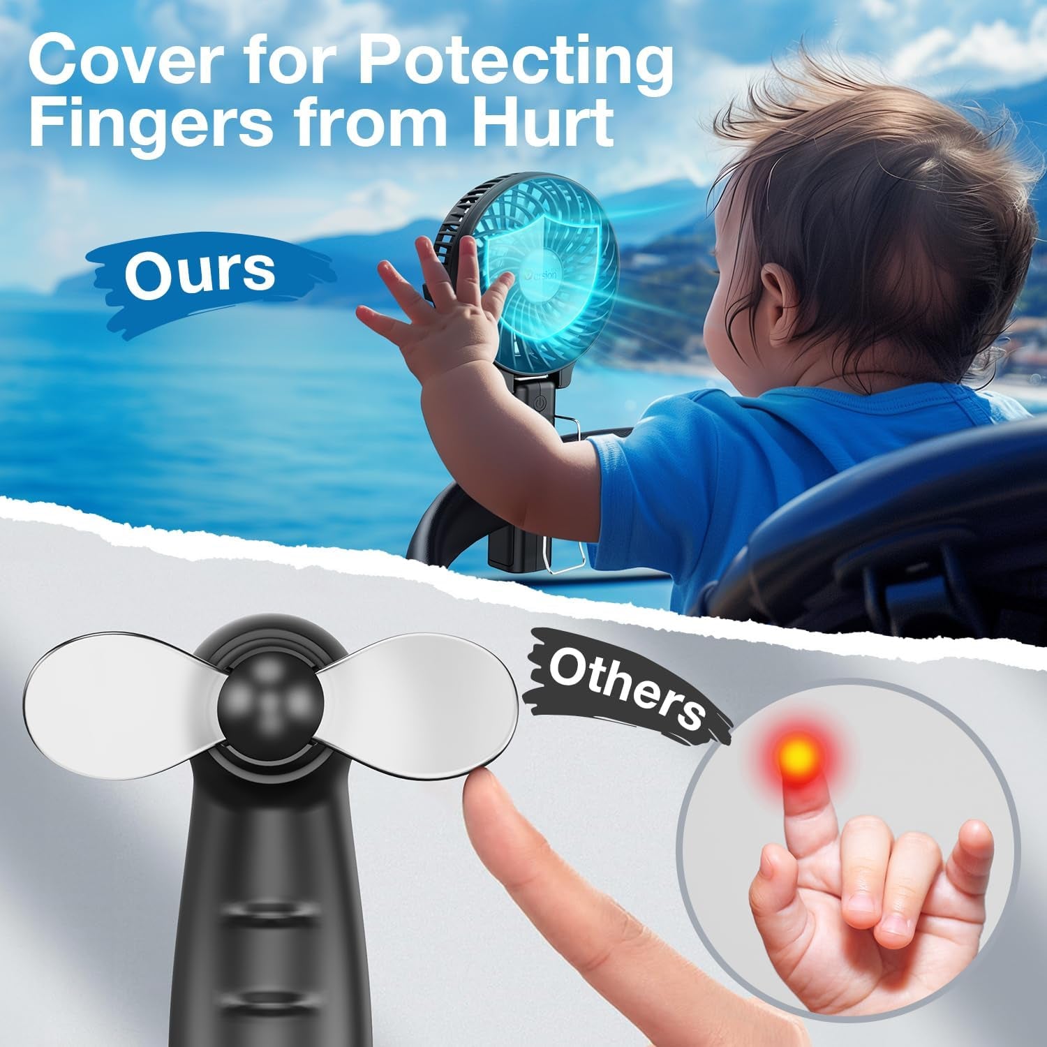 Portable Handheld Fan, Powerful+Durable+2000Mah+180° Foldable, Mini Table Fans with USB Rechargeable Battery Operated Cooling Accessories for Personal Use, Travel, Office Black