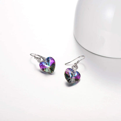 Crystal Heart Dangle Earrings Sterling Silver Heart Earrings with Angle Wings Birthday Anniversary Jewelry Gifts for Women Wife