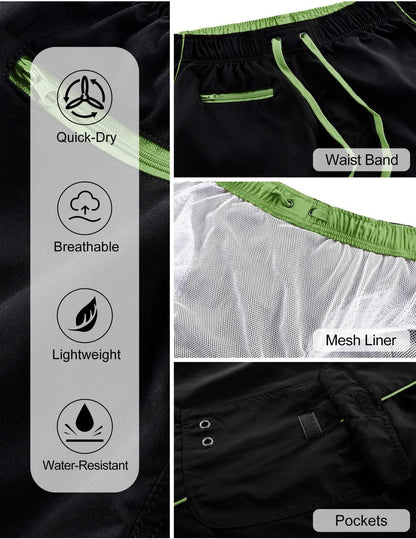 Men'S Swimming Trunks Quick Dry Summer Striped Beach Board Shorts with Lining