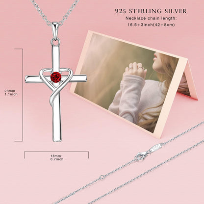 925 Sterling Silver Cross Necklace for Women Men 14K Gold Plated 5A CZ Birthstone Necklaces for Holiday