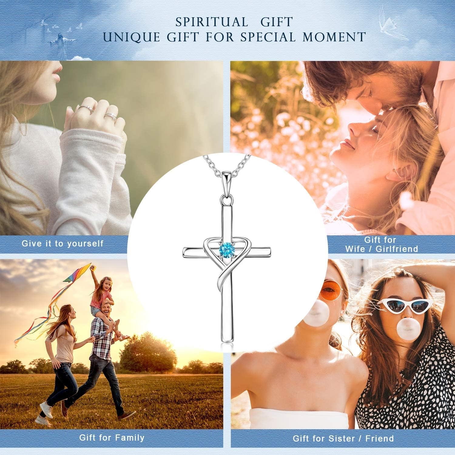 925 Sterling Silver Cross Necklace for Women Men 14K Gold Plated 5A CZ Birthstone Necklaces for Holiday