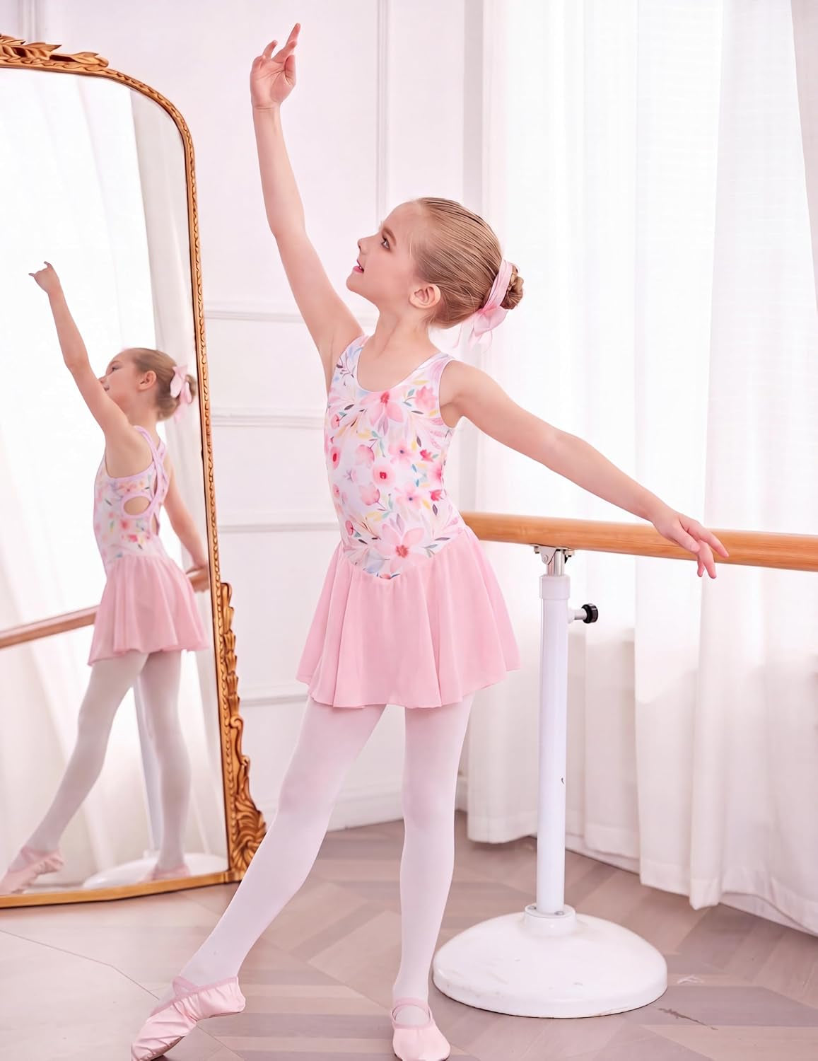 Kid Girls Hollow Back Ballet Leotard with Skirt Sleeveless Dance Dresses