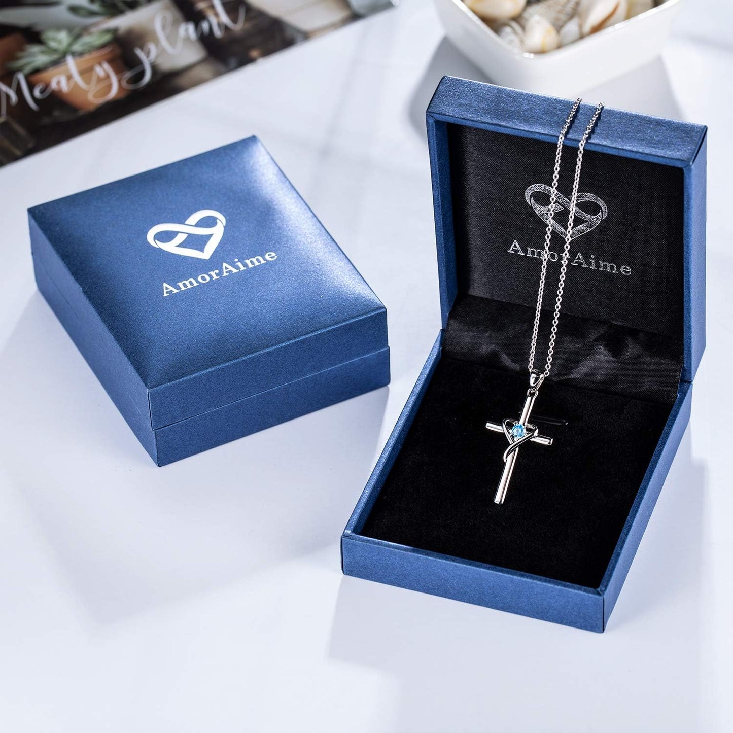 925 Sterling Silver Cross Necklace for Women Men 14K Gold Plated 5A CZ Birthstone Necklaces for Holiday