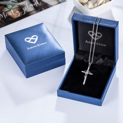 925 Sterling Silver Cross Necklace for Women Men 14K Gold Plated 5A CZ Birthstone Necklaces for Holiday